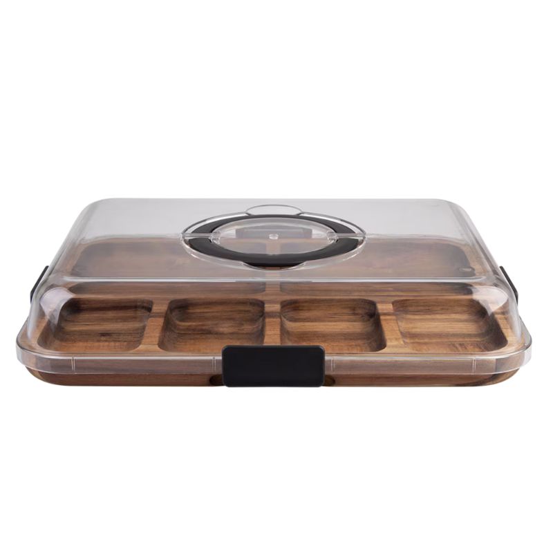 Alfresco Lane Acacia wood 6 compartment rectangular grazing platter with lid. 