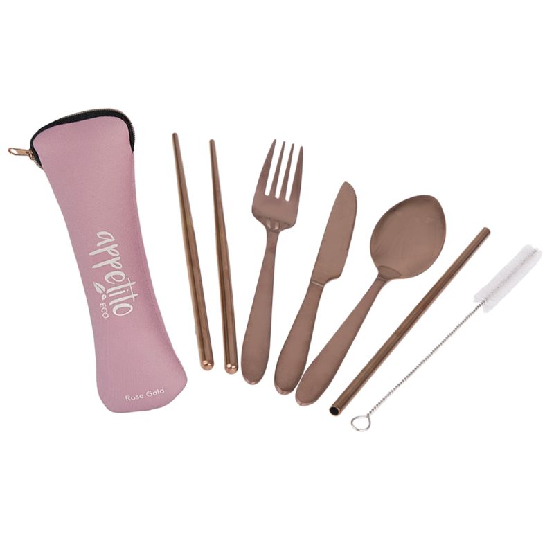 Appetito 6 piece stainless steel traveller's cutlery set - Rose Gold set.