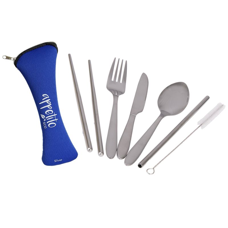 Appetito 6 piece stainless steel traveller's cutlery set - Silver set.