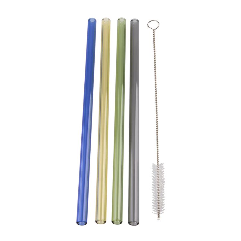Appetito glass straight straw - set of 4 with cleaning brush - asst colours. 