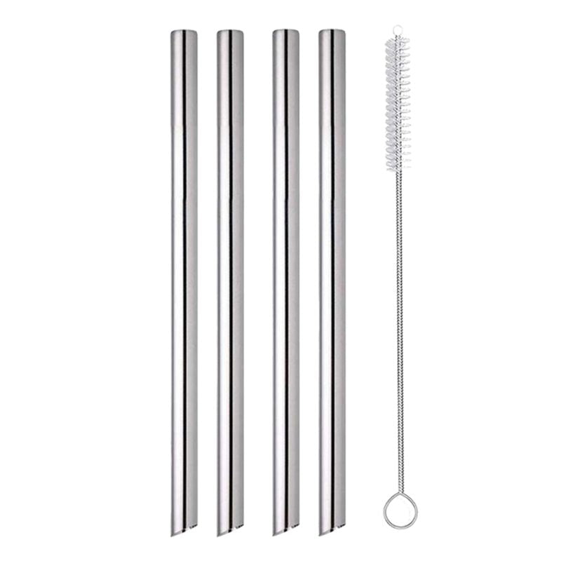 Appetito reusable stainless steel bubble tea straws - set of 4 with a cleaning brush.