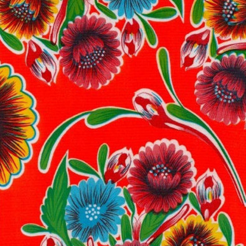 Ben Elke Mexican oilcloth tablecloth 2.5m x 1.2m in Sweet Flower Orange design.