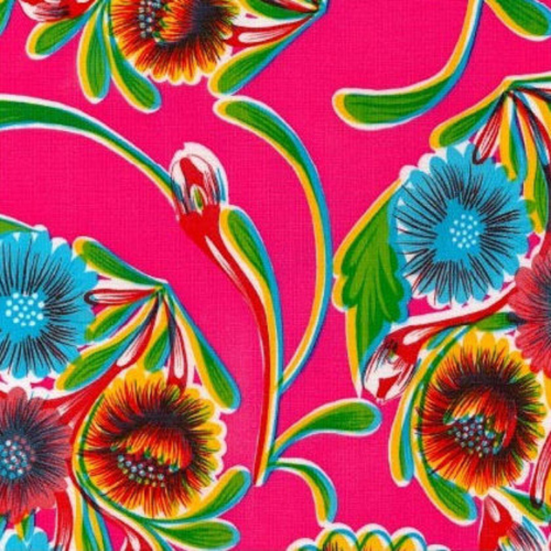 Ben Elke Mexican oilcloth tablecloth in Sweet Flower Pink design