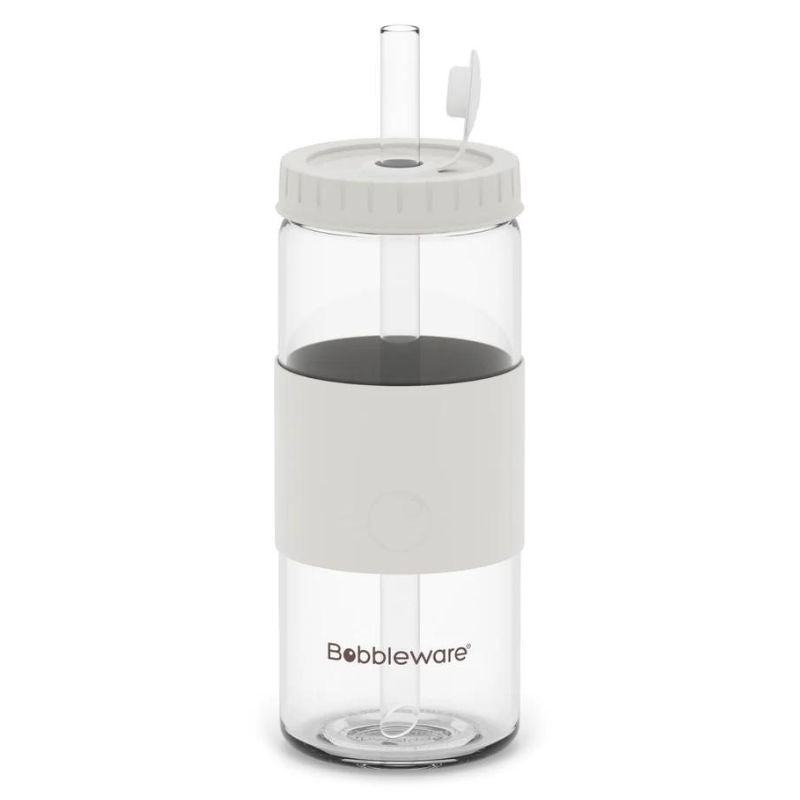Bobbleware reusable bubble tea glass tumbler with straw - 16oz/500ml - Ivory.