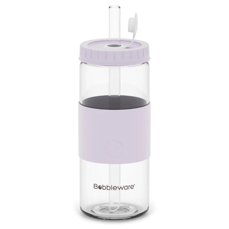 Bobbleware reusable bubble tea glass tumbler with straw - 16oz/500ml - Lilac.