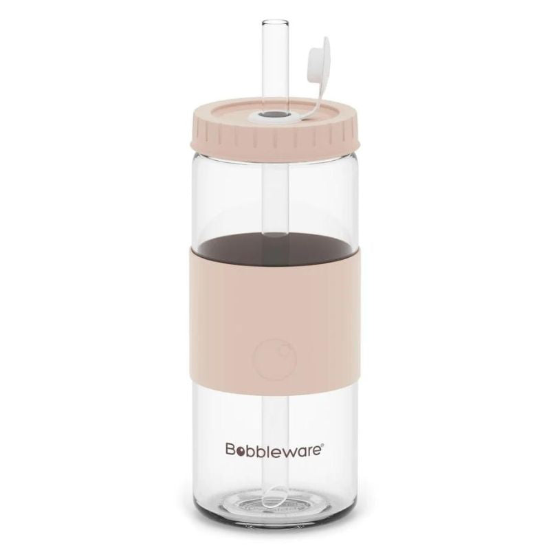 Bobbleware reusable bubble tea glass tumbler with straw - 16oz/500ml - Rose.