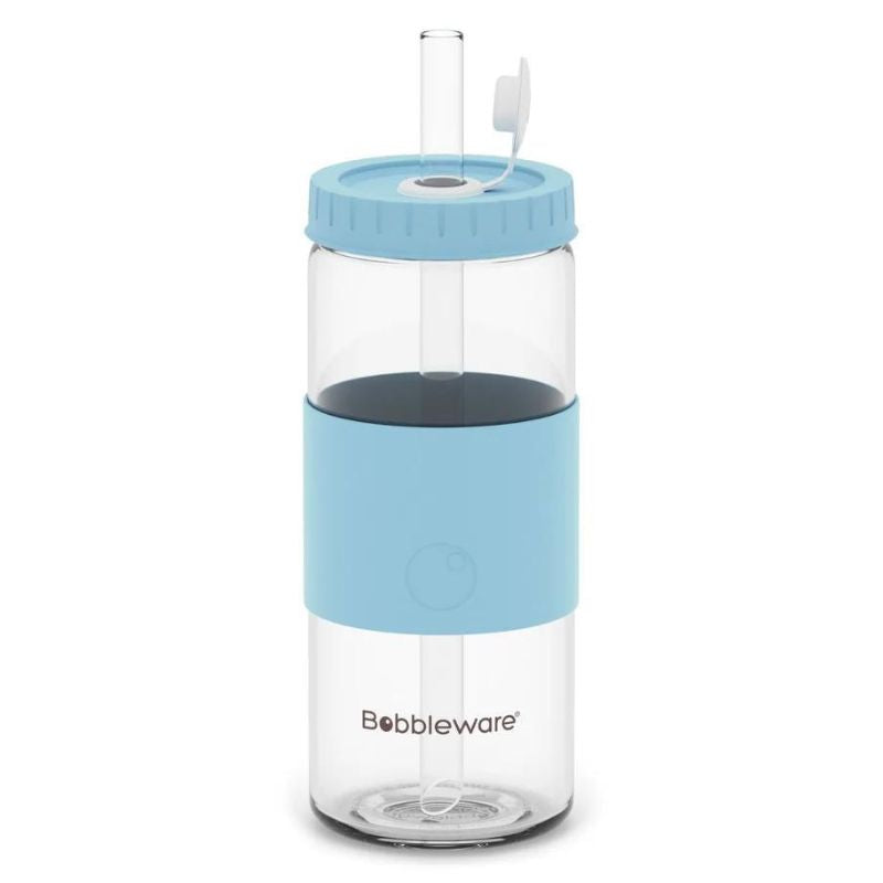 Bobbleware reusable bubble tea glass tumbler with straw - 16oz/500ml - Skyblue.