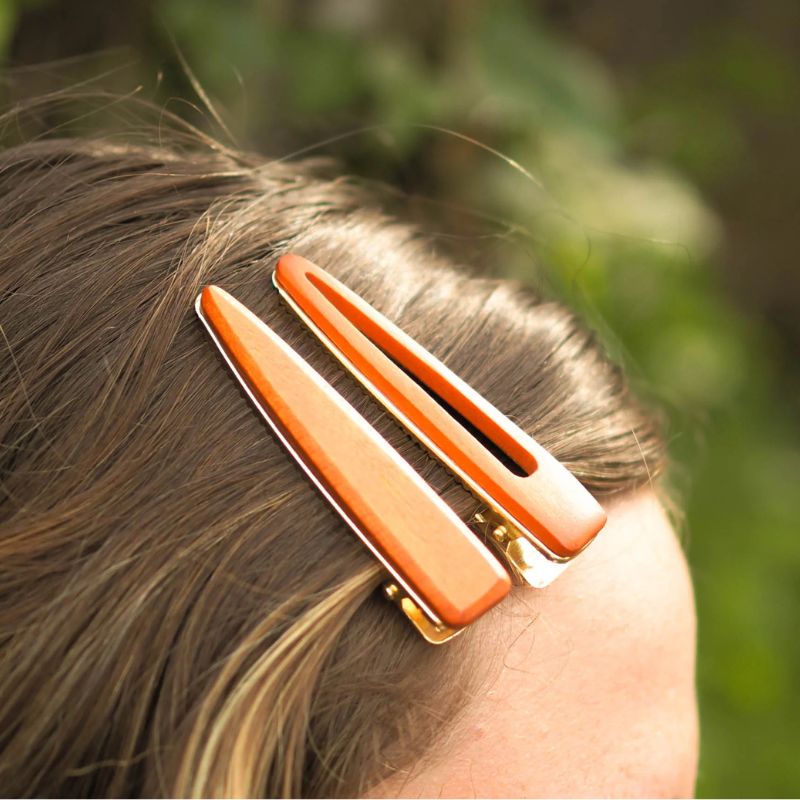 Brush It On - wooden hair clips - 2 pcs - shown in hair.