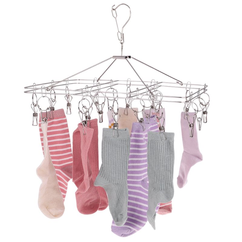 D.Line stainless steel rectangle clothes sock hanger dryer - 20 pegs - 37cmx30cm - with socks on.