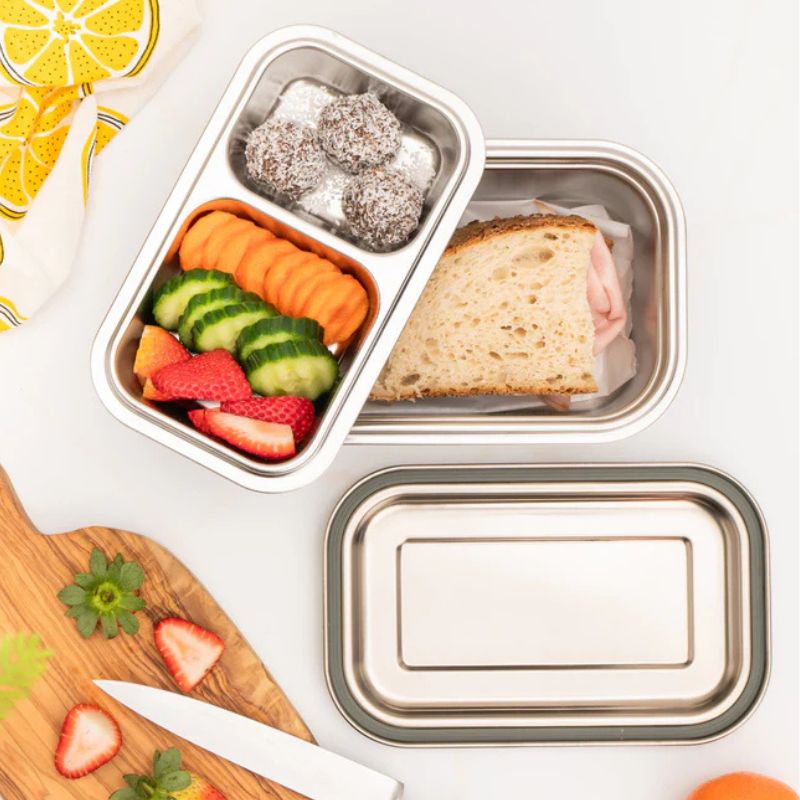 Ecococoon Classic Stacker Lunchbox - shown open with food.