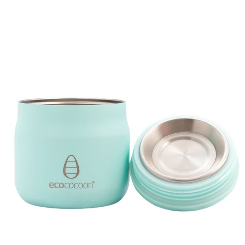 Ecococoon insulated food jar 400ml - Mint colour shown with lid off.
