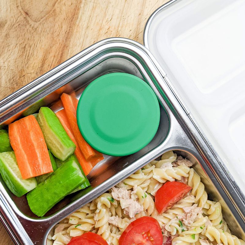 Ecococoon stainless steel snack pots - set of 2 - here shown in a lunch box.
