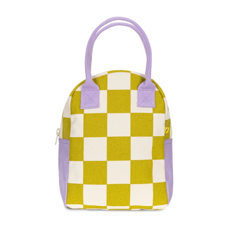 Fluf zipper lunch bag washable cotton - Checks Pear.