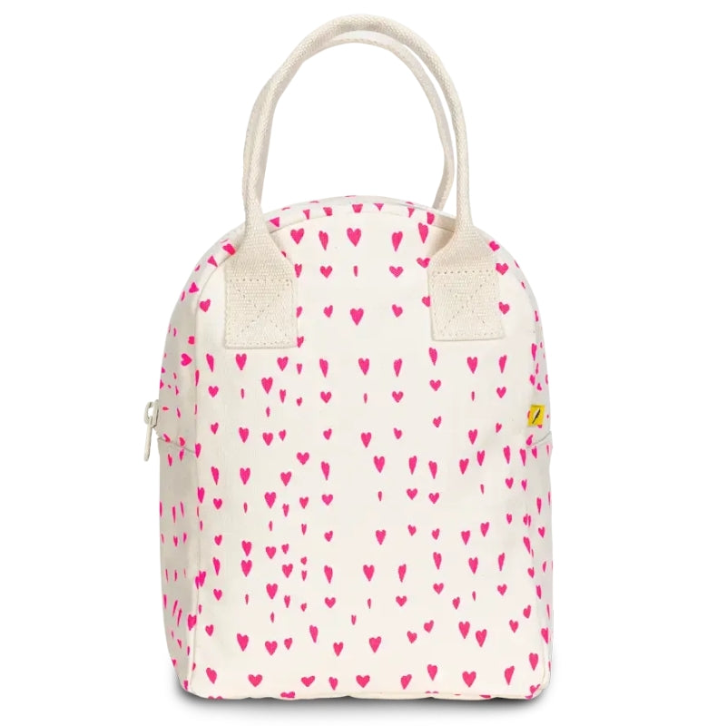 Fluf zipper lunch bag washable cotton - Little Hearts design. 
