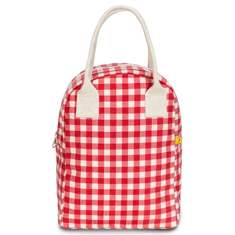 Fluf zipper lunch bag washable cotton - Red Gingham.