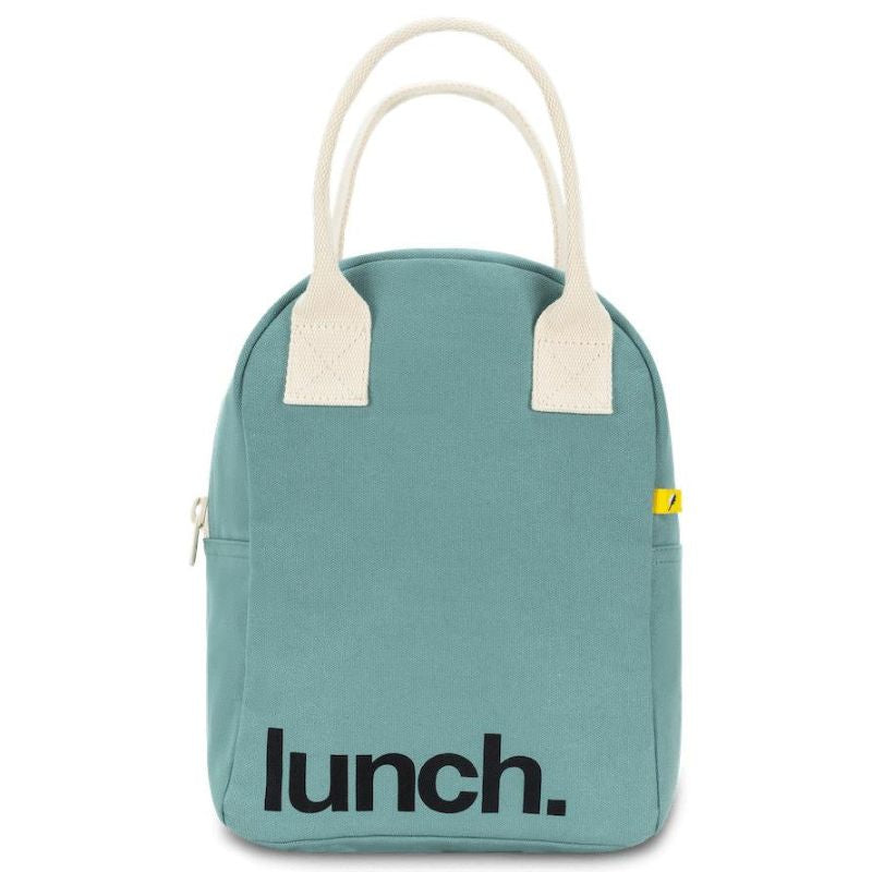 Fluf zipper lunch bag washable cotton - Teal Lunch design.
