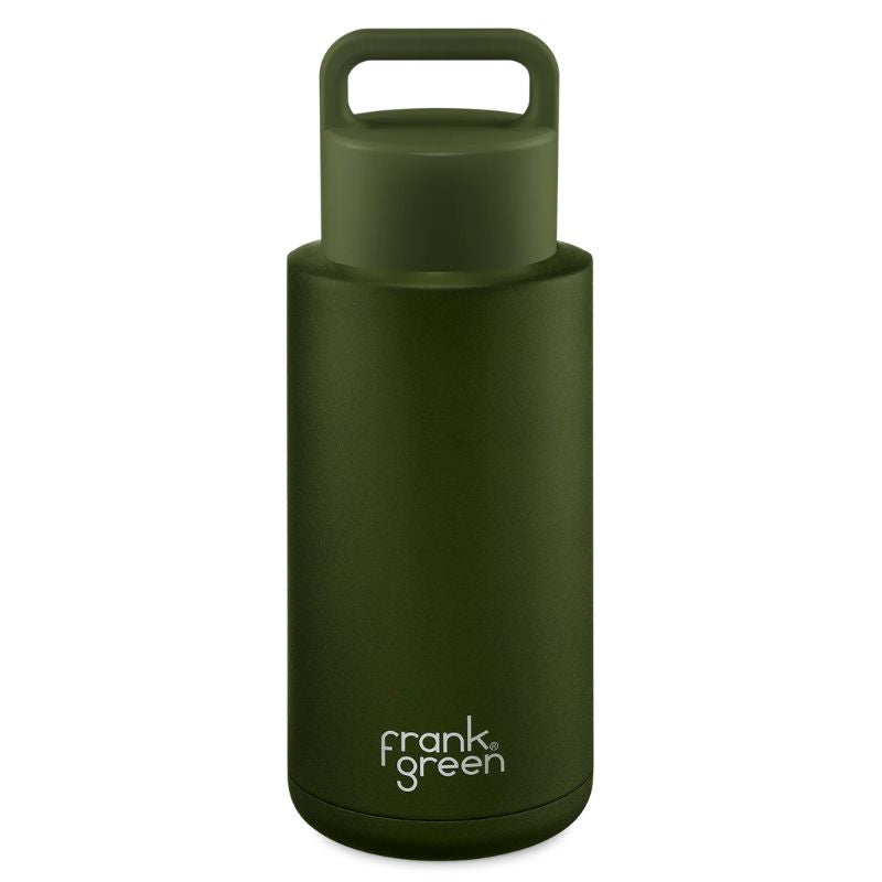 Frank Green Ceramic Reusable Bottle Grip Finish with grip lid - 34oz 1L - Khaki.