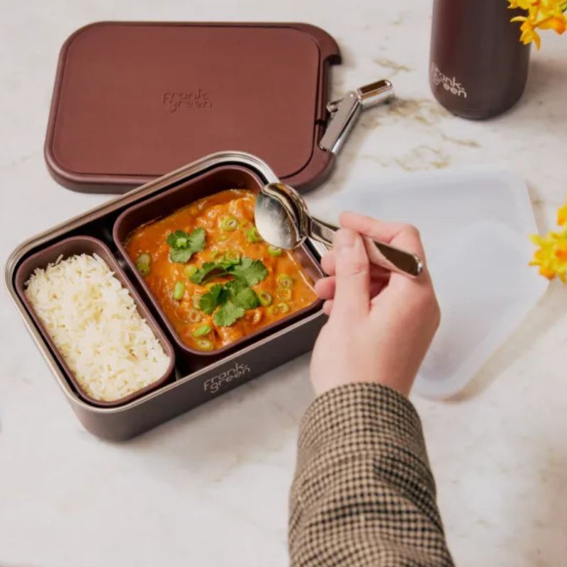 Frank Green Lunch Container with 2 smaller containers - with food in.