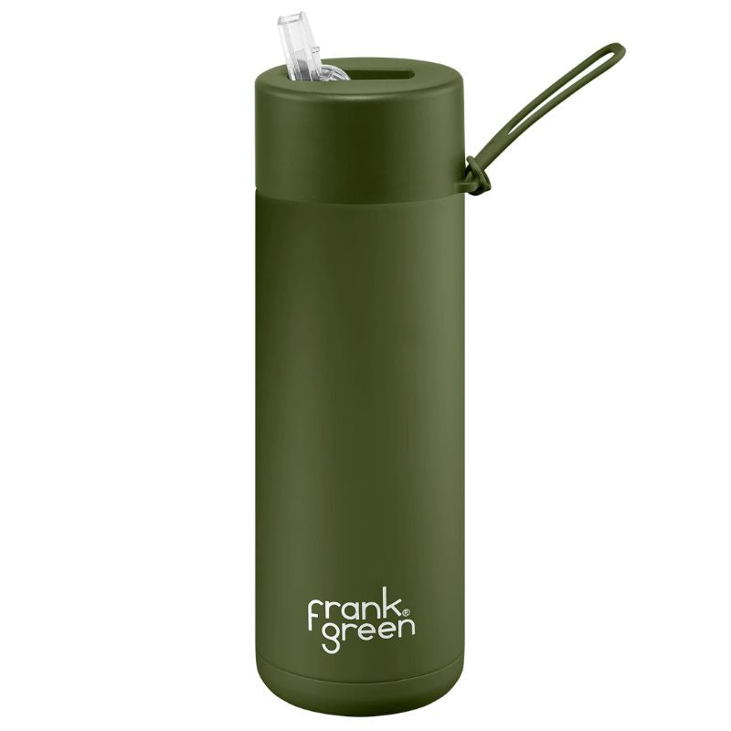 Frank Green Ceramic reusable bottle with straw - 20oz / 595ml - Khaki.