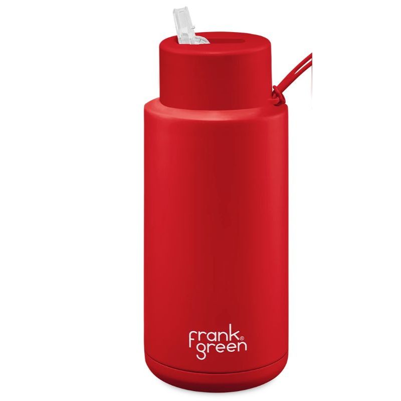 Frank Green ceramic reusable bottle with straw 34 oz / 1L - Atomic Red.