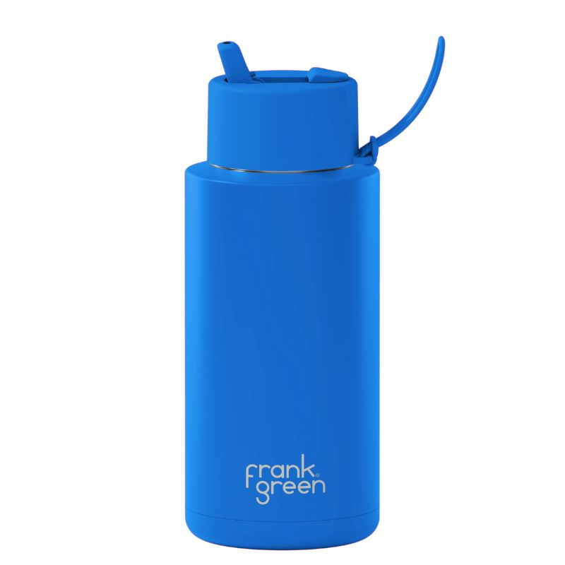 Frank Green ceramic reusable bottle with straw 34 oz / 1L - Blue Lagoon. 