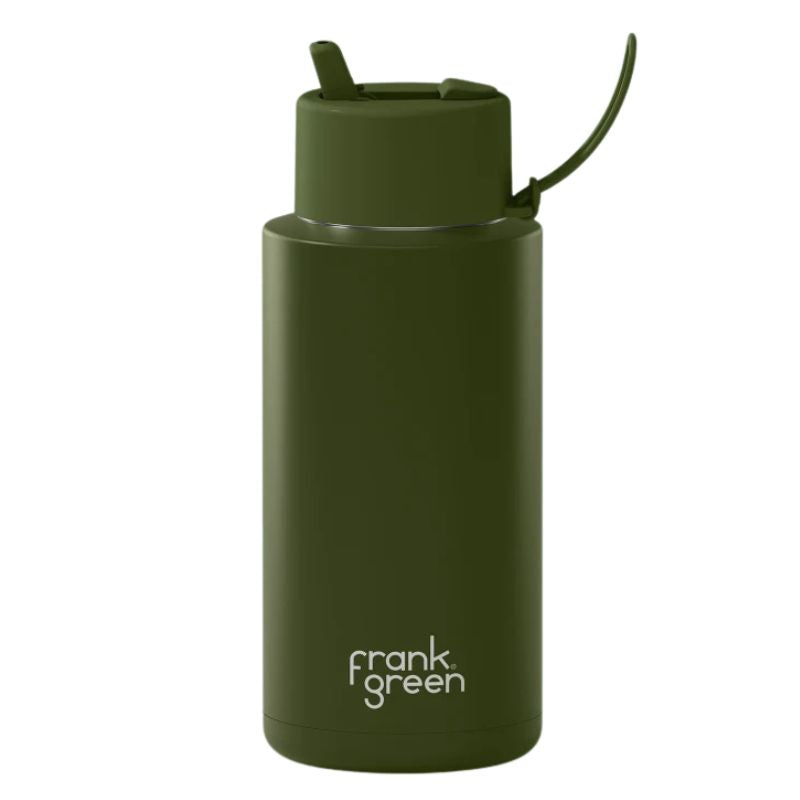Frank Green ceramic reusable bottle with straw 34 oz / 1L - Khaki.