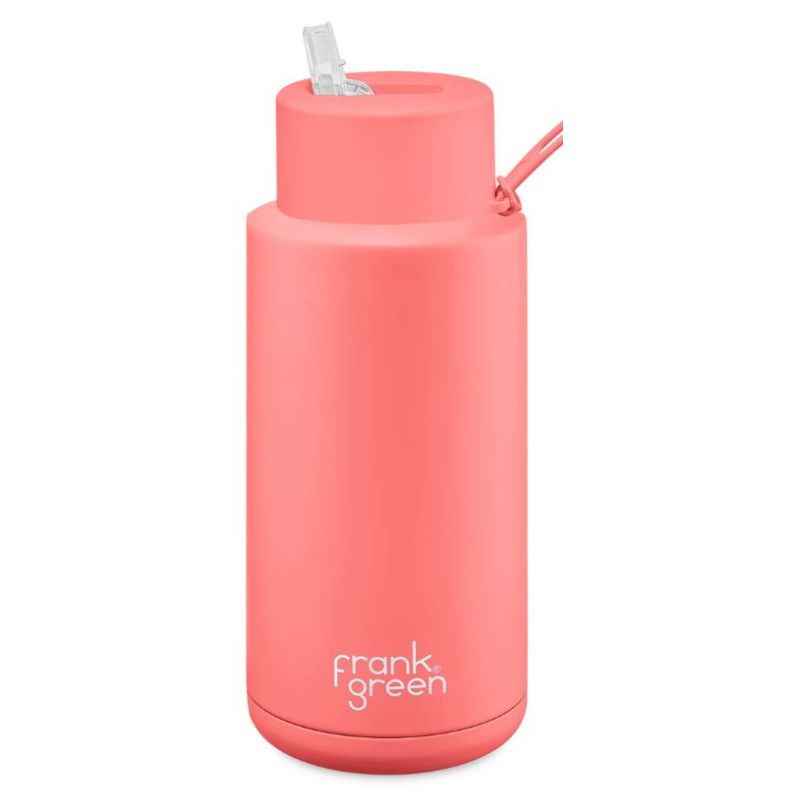 Frank Green ceramic reusable bottle with straw 34 oz / 1L - Sweet Pea.