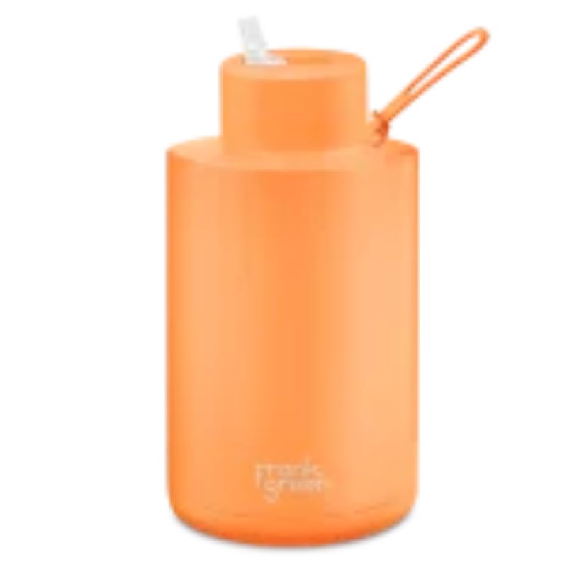 Frank Green Ceramic reusable bottle with straw - 68oz / 2000ml - Neon Orange.