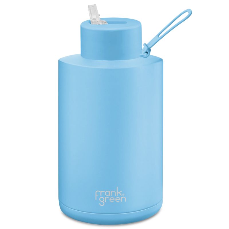Frank Green Ceramic reusable bottle with straw - 68oz / 2000ml - Sky Blue.