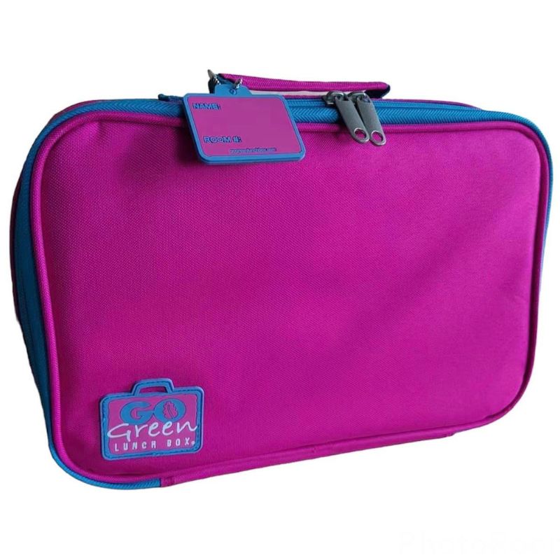 Go Green large leakproof bento lunchbox with insulated bag - Pretty 'N* Pink with purple box.