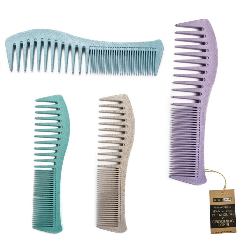 Green Essentials wheat straw detangling & grooming comb - mixed photo. 