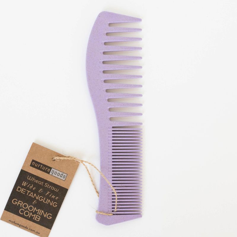 Green Essentials wheat straw detangling & grooming comb - purple.