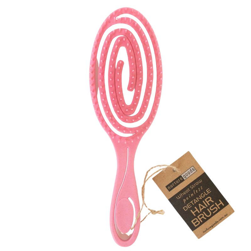 Green Essentials Wheat Straw spiral detangle hair brush - pink.