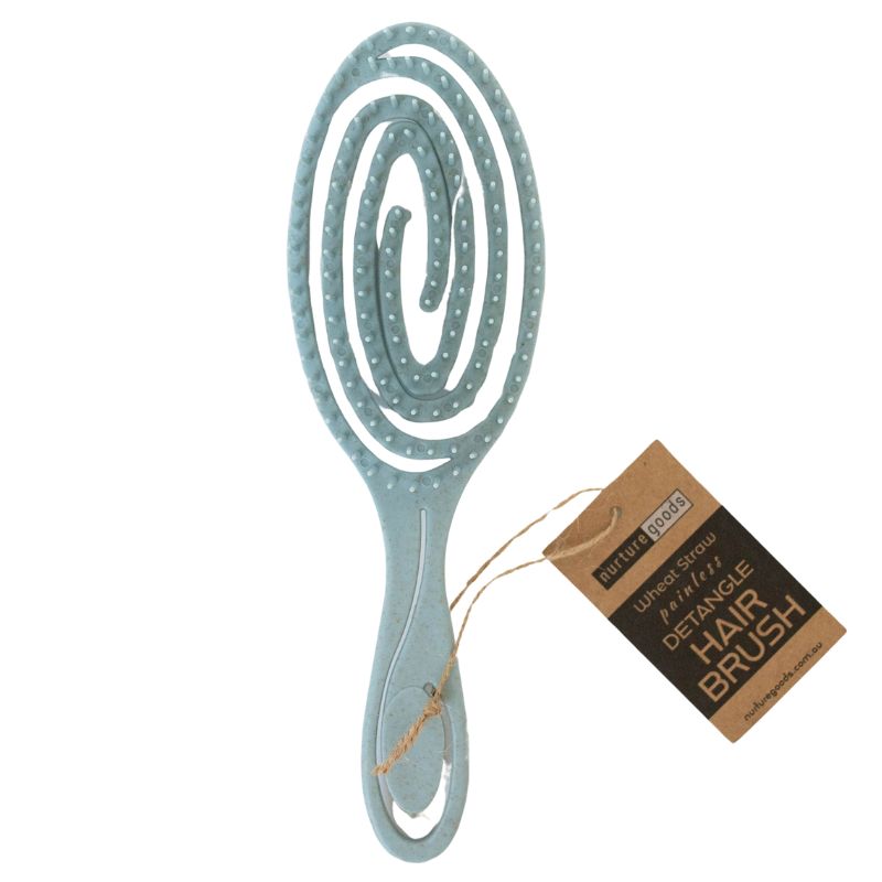 Green Essentials Wheat Straw spiral detangle hair brush - blue.