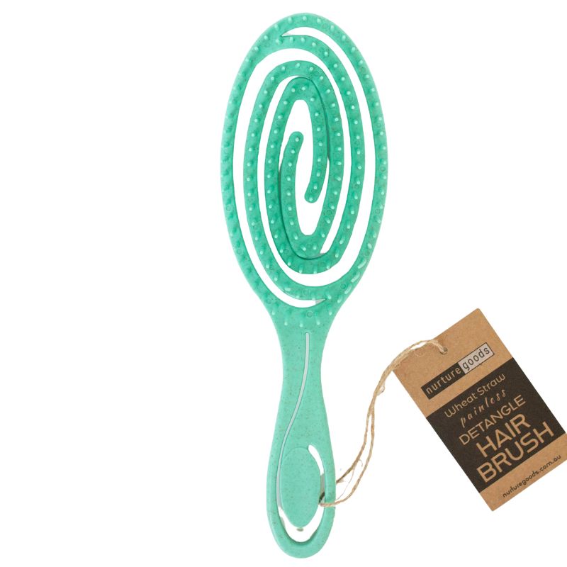 Green Essentials Wheat Straw spiral detangle hair brush - green.