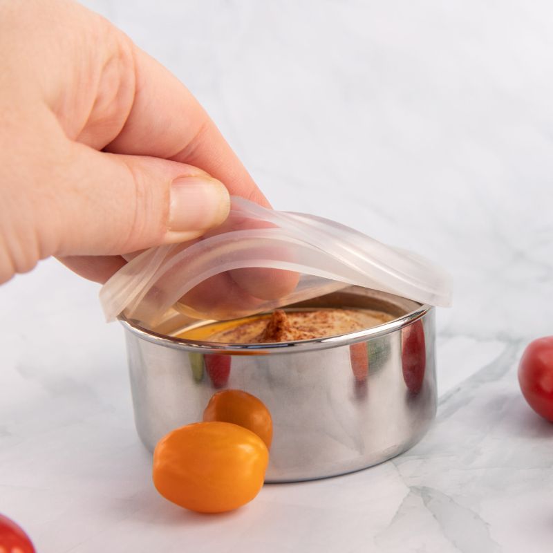 Green Essentials Sili-Steel snack container - 250ml - hand opening lid.