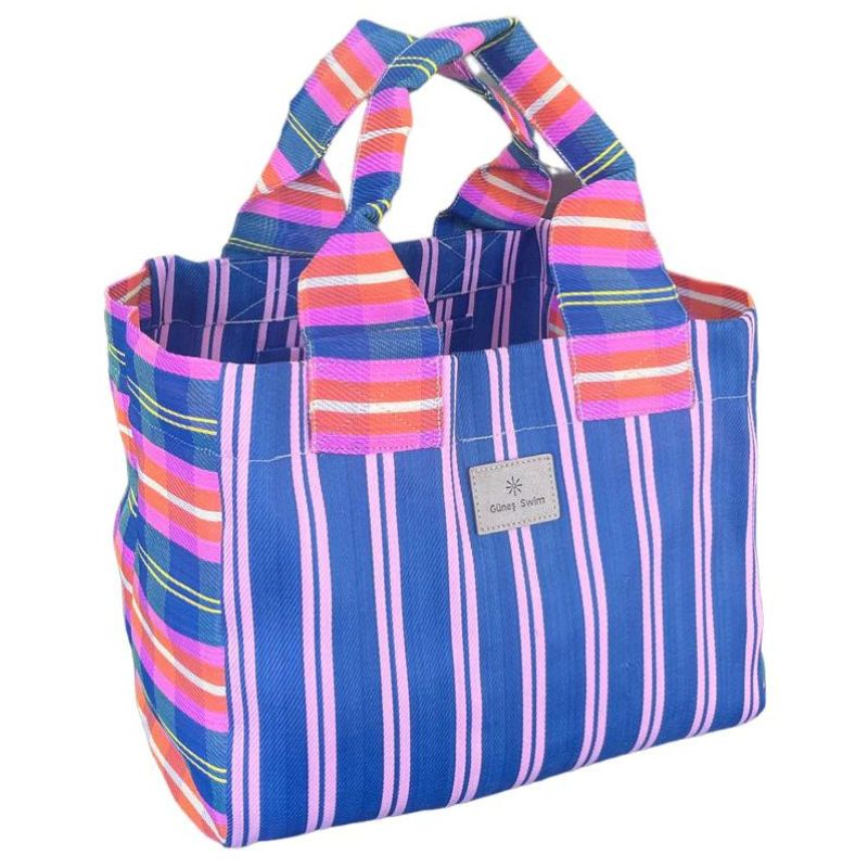 Gunes swim bundle tote beach bag in Alice Blue Plaid.