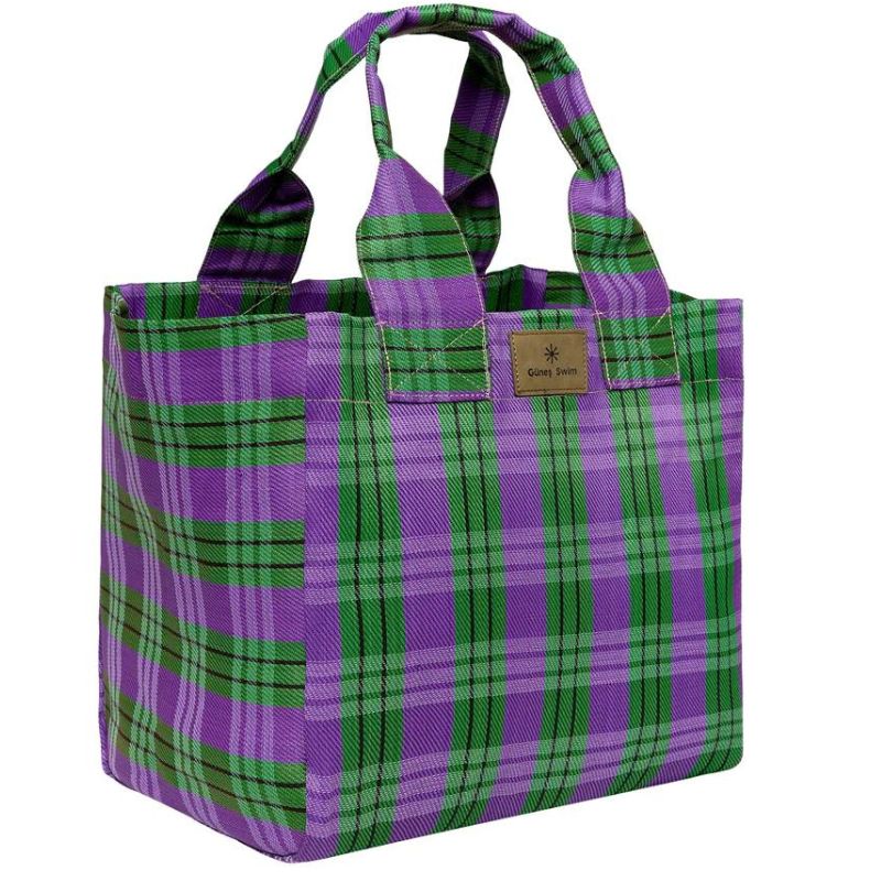 Gunes swim bundle tote beach bag in Emerald Green Check.