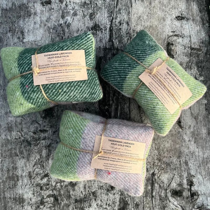 Heatpack from Tasmania - heat pack made from recycled wool - Green and Pink.