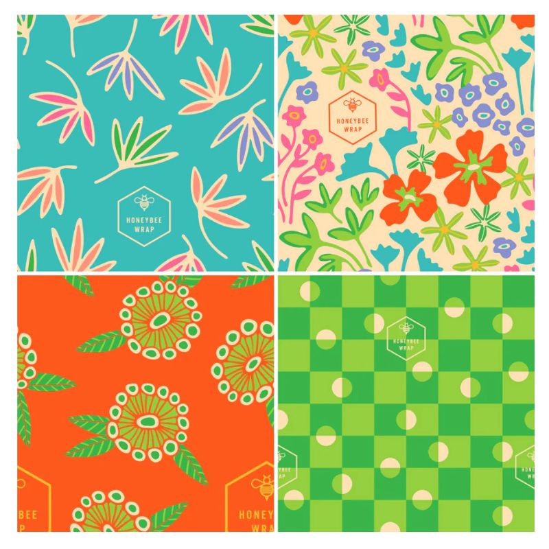Honeybee Wraps - beeswax wraps - the Kithen Collection Pack - 4 different sized wraps - Flower Range. 