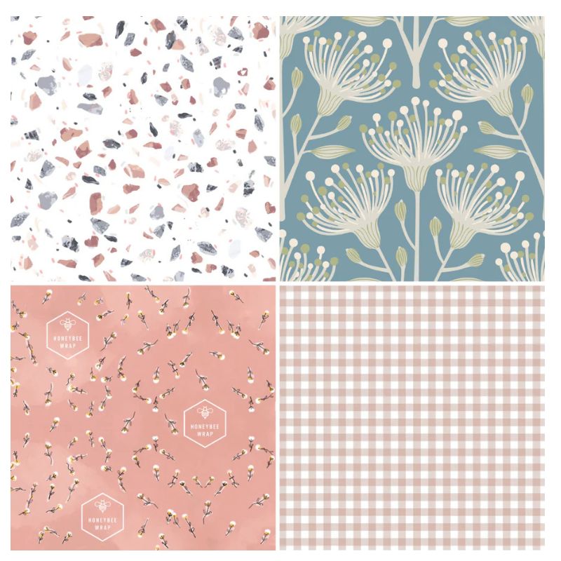 Honeybee Wraps - beeswax wraps - the Kithen Collection Pack - 4 different sized wraps - Neutral Range.
