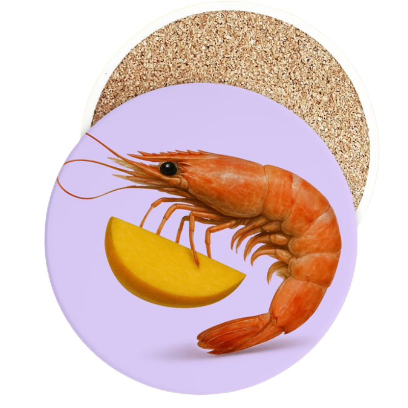 Ink and Fold - ceramic coasters - Prawn.