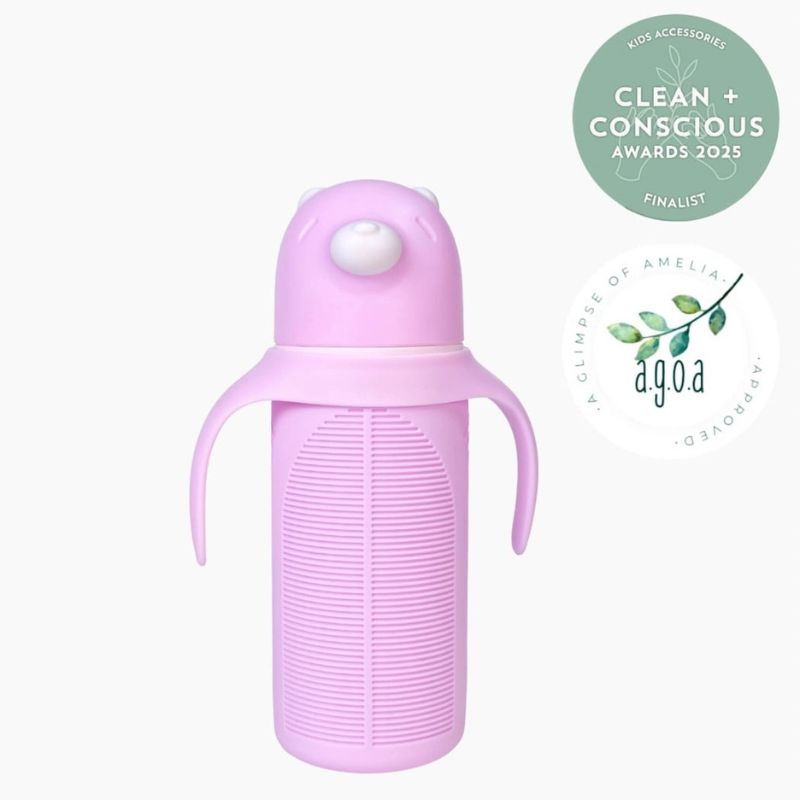 Kaally KaaKaaBaby Glass Bottle with silicone straw and sleeve - Pink.