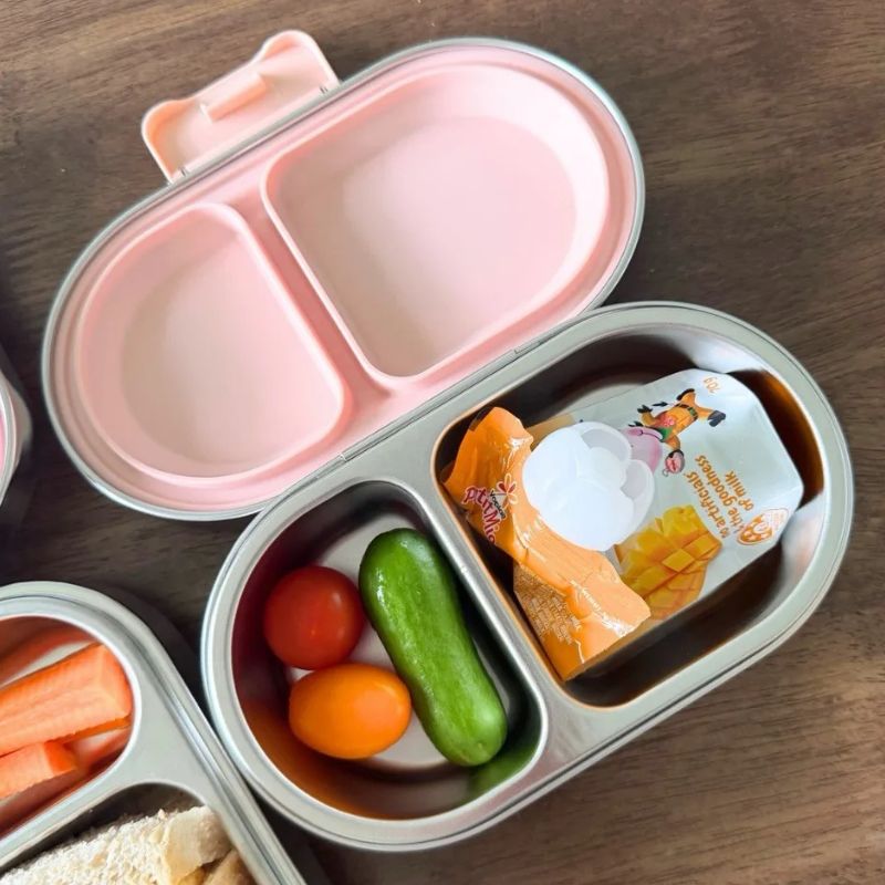 Kaally stainless steel snack box - showing with food.