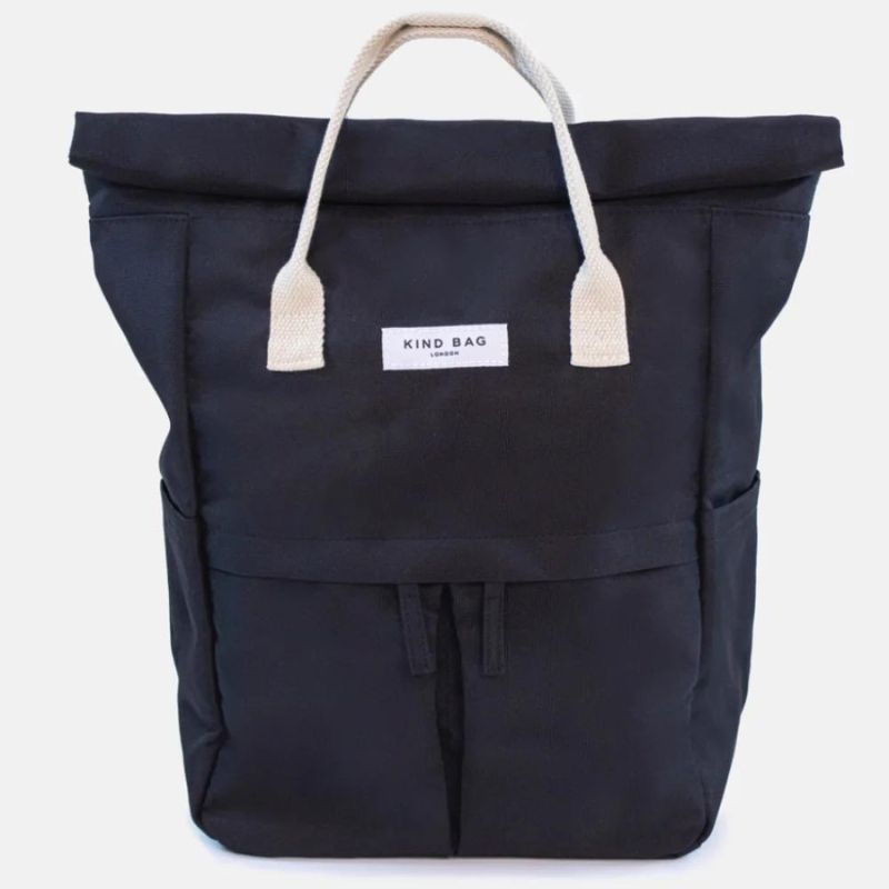 Medium backpack made by Kind Bag from 100% recycled plastic bottles - in pebble black.