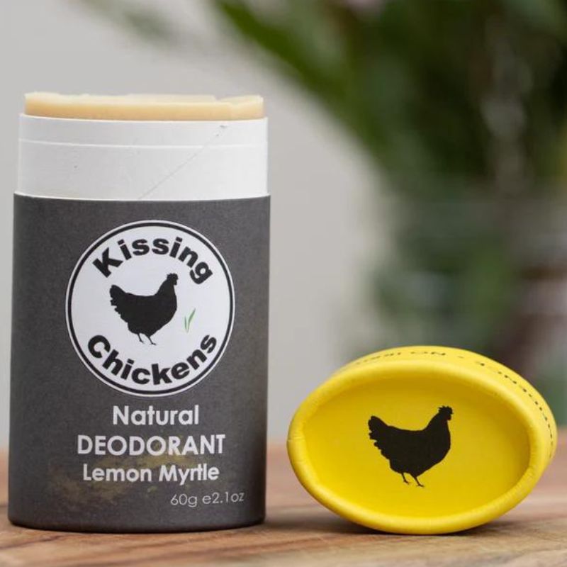 Kissing Chicken organic bicarb free natural deodorant stick in card board - Lemon Myrtle.
