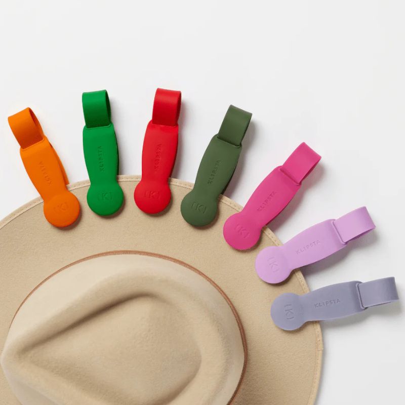 Klipsta hat clip holder - mix of all new colours attached to a hat.