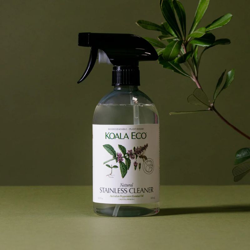 Koala Eco natural stainless steel cleaner - 500ml spray bottle - dark back ground. 
