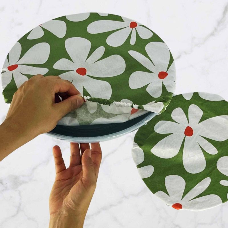 Laminated Cotton Shop - bowl covers set french coated cotton - Green Flowers.