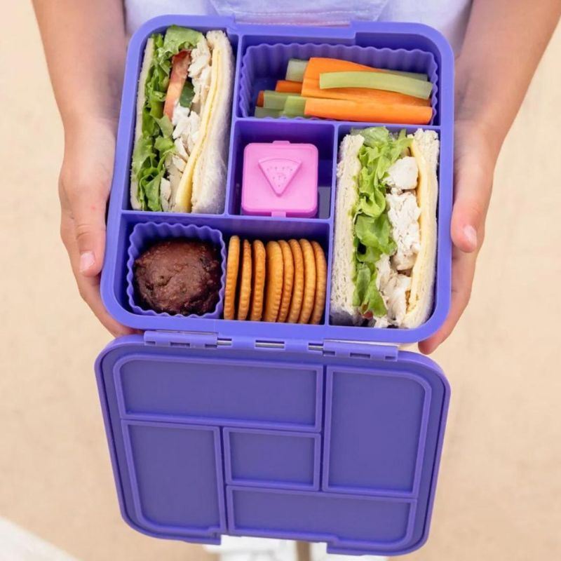Little Lunch Box Co Five bento leak proof lunch box - open with food.